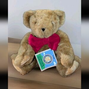 The Vermont Teddy Bear Company Jointed Plush Teddy Bear With Red Bow 16"